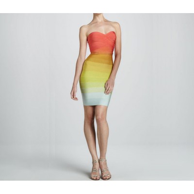 Slim Fit Strapless Color Block Crossing Sleeveless Bandage Dress For Women